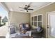 Covered patio seating area with ceiling fan, outdoor grill, and furniture at 3112 Patriot Sq, Marietta, GA 30064