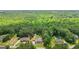 Overhead view of the property highlighting the in-ground pool, detached garage, and mature trees at 150 Surrey Chase Dr, Social Circle, GA 30025