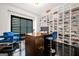 Modern office featuring a large shoe collection, a desk with computer and a blue velvet chair at 2878 Heather Row Sw Rdg, Lilburn, GA 30047