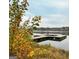 View of lake dock on the water, surrounded by fall foliage and a serene landscape at 129 Silvercrest Dr # 57, Acworth, GA 30101