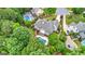 Aerial view of a property showcasing the backyard pool, lush landscaping, and architectural design at 134 Mellington Ln, Peachtree City, GA 30269