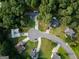 Aerial view of a suburban neighborhood featuring well-manicured lawns and mature trees lining the streets at 1612 Cagle Ct, Lawrenceville, GA 30045