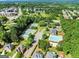 Aerial view of community featuring tennis courts and swimming pool surrounded by lush greenery at 1504 Oglethorpe Dr, Suwanee, GA 30024