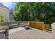Spacious wooden deck offers ample seating with views of mature trees and natural light at 1504 Oglethorpe Dr, Suwanee, GA 30024