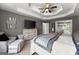 A serene primary bedroom featuring a tray ceiling, a bathroom, and a sitting area at 1504 Oglethorpe Dr, Suwanee, GA 30024