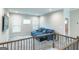 Upstairs loft area featuring a blue sofa, TV, and natural light at 5490 Bent Grass Way, Douglasville, GA 30135