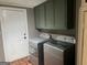 Functional laundry room featuring modern washer and dryer units, and ample cabinet space at 7138 Rockland Rd, Lithonia, GA 30038