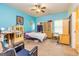 Bright bedroom with a ceiling fan, natural light from windows, and storage furniture at 150 Bellemeade Ct, Fayetteville, GA 30215