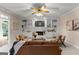 Cozy living room with fireplace, built-in shelving, ceiling fan, and comfortable seating at 607 Lees Mill Rd, Fayetteville, GA 30214
