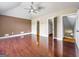 Main bedroom with high vaulted ceilings, dark trim and flooring, and a closet at 335 Canvasback Trl, Locust Grove, GA 30248