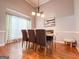 Formal dining room with modern light fixture and hardwood floors at 329 Royal Crescent Way, Stockbridge, GA 30281