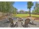 Backyard fire pit with stone seating area overlooking the lawn and the house at 33 Vinery Ct, Sharpsburg, GA 30277
