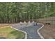 Secluded backyard fire pit area featuring stone gravel, a stone border and seating for outdoor entertaining at 33 Vinery Ct, Sharpsburg, GA 30277