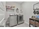 Well-organized laundry room featuring modern washer, dryer, and shelving for storage at 33 Vinery Ct, Sharpsburg, GA 30277