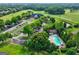 Aerial view of the neighborhood featuring the pool, tennis courts, clubhouse, and a golf course at 1132 Hargrove Ct, Locust Grove, GA 30248