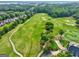 Scenic aerial view of a pristine golf course with lush greens and mature trees, offering a challenging play at 1132 Hargrove Ct, Locust Grove, GA 30248