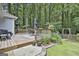 Beautiful backyard featuring a spacious wooden deck, lush landscaping, and a private wooded setting at 505 Bracken Edge, Peachtree City, GA 30269