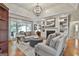 Inviting living room with a fireplace, a modern light fixture and comfortable seating for relaxing and entertaining at 505 Bracken Edge, Peachtree City, GA 30269