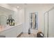 Modern bathroom with a double vanity, and a glass-enclosed shower, offering ample space at 5455 Baybrook Cir, South Fulton, GA 30349