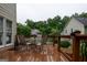 Outdoor deck with a table and chairs perfect for enjoying the greenery and backyard view at 8035 Magnolia Way, Roswell, GA 30075