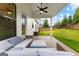 Relaxing covered patio with comfortable seating and a view of the green backyard and fence at 1102 Maybeck Way, Peachtree City, GA 30269