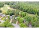 Expansive aerial view of homes with private pools, golf course frontage, and lush landscaping creates a serene setting at 407 Calgary Dr, Peachtree City, GA 30269