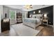 Spacious bedroom with a statement wall, a fluffy rug, and large windows for plenty of natural light at 407 Calgary Dr, Peachtree City, GA 30269