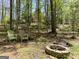 Private backyard area featuring a fire pit, seating, and wooded scenery at 1561 Aiken Chafin Ln, Mcdonough, GA 30252