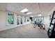 A well-lit basement fitness area featuring bright light, neutral carpet, and an exterior walkout at 508 Hastings Dr, Peachtree City, GA 30269
