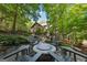 Inviting backyard patio with a firepit surrounded by seating, perfect for outdoor gatherings at 508 Hastings Dr, Peachtree City, GA 30269