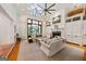 Bright living room with high ceilings, fireplace and large window doors at 508 Hastings Dr, Peachtree City, GA 30269