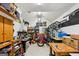 Organized storage room or garage space with shelving, worktables, and various equipment at 508 Hastings Dr, Peachtree City, GA 30269