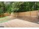 Landscaped backyard with a wood deck surrounded by a privacy fence and lush greenery at 11765 Fairway Overlook, Fayetteville, GA 30215