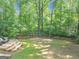 A large backyard with a playset, deck, and plenty of shade trees at 1625 Clark Lake Nw, Acworth, GA 30102