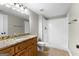 Bathroom featuring granite vanity, tile floor, white shower, and neutral wall color at 155 Carrolls Way, Fayetteville, GA 30215