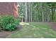 Lush green backyard featuring beautiful landscaping and a serene wooded backdrop that enhances the outdoor living space at 185 Newfield Dr, Tyrone, GA 30290