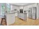 Modern kitchen with white cabinets, a kitchen island, stainless steel appliances, and hardwood floors at 505 Lighthouse Ln, Peachtree City, GA 30269