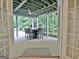 Covered patio featuring a dining table set, ceiling fan, and views of the backyard at 505 Lighthouse Ln, Peachtree City, GA 30269
