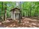 Nestled within a lush forest, this backyard outbuilding provides a unique outdoor space at 120 Oak Shadow Way, Fayetteville, GA 30215