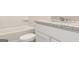 Bathroom vanity featuring granite countertop, white cabinets, and modern fixtures at 280 Oliver Dr, Locust Grove, GA 30248