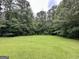 Spacious backyard with an open lawn area surrounded by mature trees at 150 Willow Shoals Dr, Covington, GA 30016