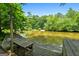 Wooden dock extending over still lake waters, offering a serene escape for relaxation and waterside enjoyment at 610 Lake Dr, Snellville, GA 30039