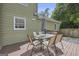 Outdoor patio with wooden deck, table, and chairs, perfect for outdoor entertaining and dining at 557 Spring Creek Ne Way, Marietta, GA 30068