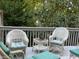 A cozy back deck features white wicker chairs and seating arrangements, perfect for outdoor relaxation at 3745 Meeting St, Duluth, GA 30096