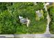 Aerial shot of a secluded home with a pool surrounded by dense green trees, offering privacy and tranquility at 1460 Bakers Bridge Rd, Douglasville, GA 30134