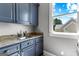 Wet bar area with granite countertops, sink, custom cabinets, and natural light at 55 Jolie Ln, Sharpsburg, GA 30277