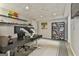 Finished basement with office space, built-in shelves, and modern lighting at 2975 Hickory Hill Rd, Brooks, GA 30205