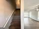 Entryway featuring stairs and updated flooring that leads into a naturally lit living space at 4320 Catalpa Way, Ellenwood, GA 30294