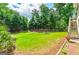 Well-manicured backyard with lush green lawn, mature trees, and a charming wooden fence at 1120 Bagwell Dr, Kennesaw, GA 30152