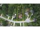 Aerial view showcases the home's location on a cul-de-sac with mature trees offering privacy at 55 Ashton Pl, Covington, GA 30016